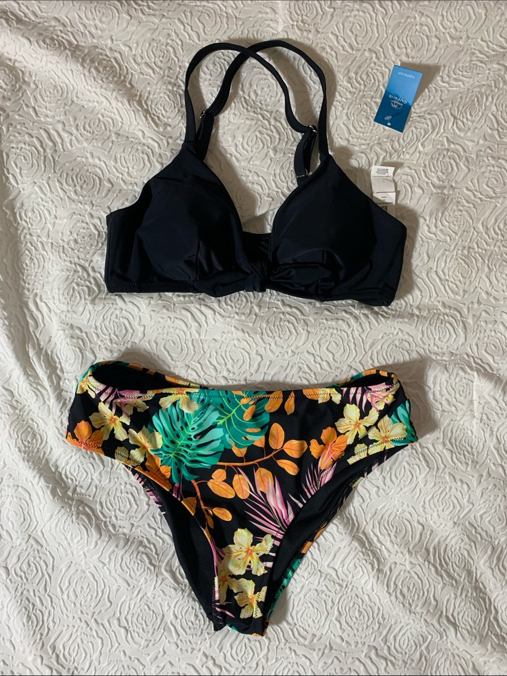 NWT Cupshe Black Bikini One-Piece Style Set, Size M